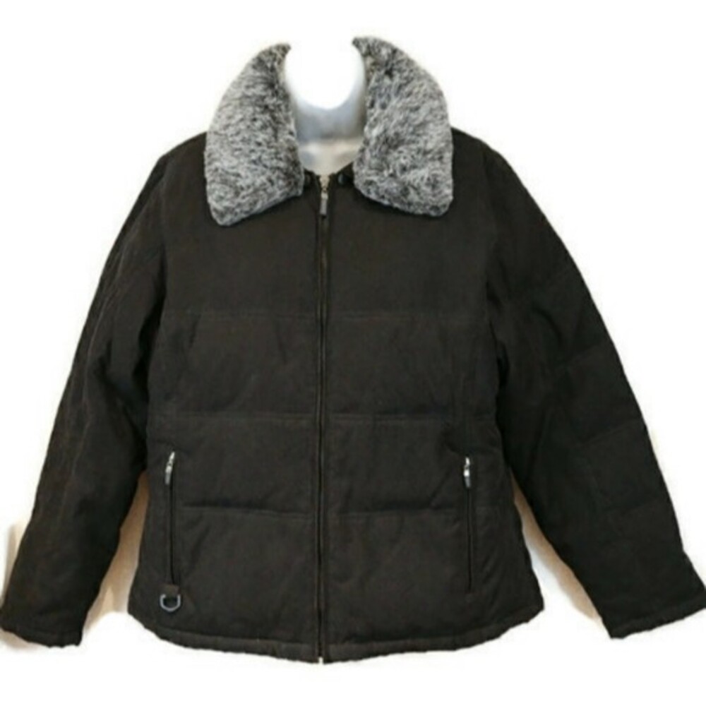 Esprit Black Down Filled Coat Warm Winter Coat Faux Fur Collar Removable Collar